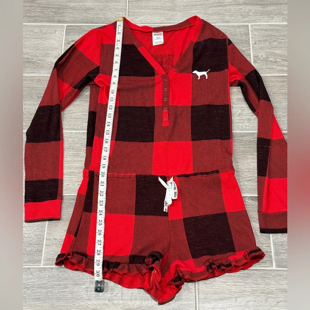 Victoria’s Secret PINK Buffalo Plaid Thermal Sleepwear Romper. Size Medium. - Picture 8 of 11